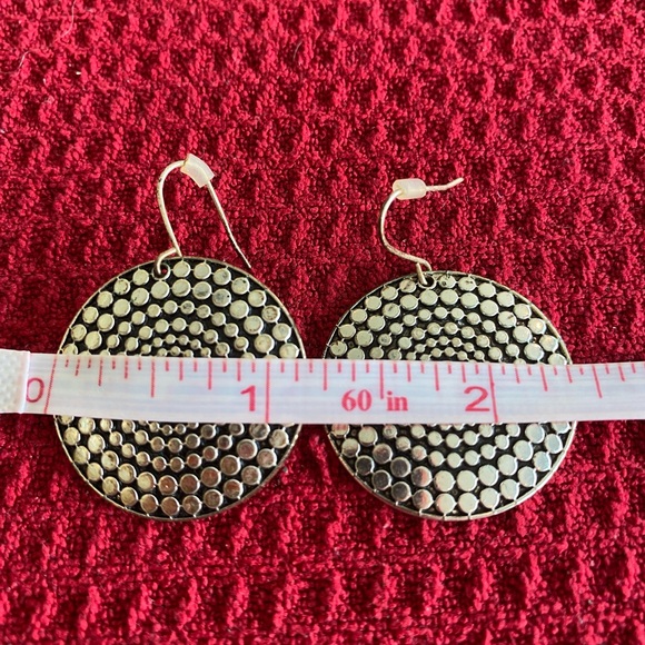 Round Dotted Antiqued Silver Tone Dangle Earrings - Picture 5 of 7